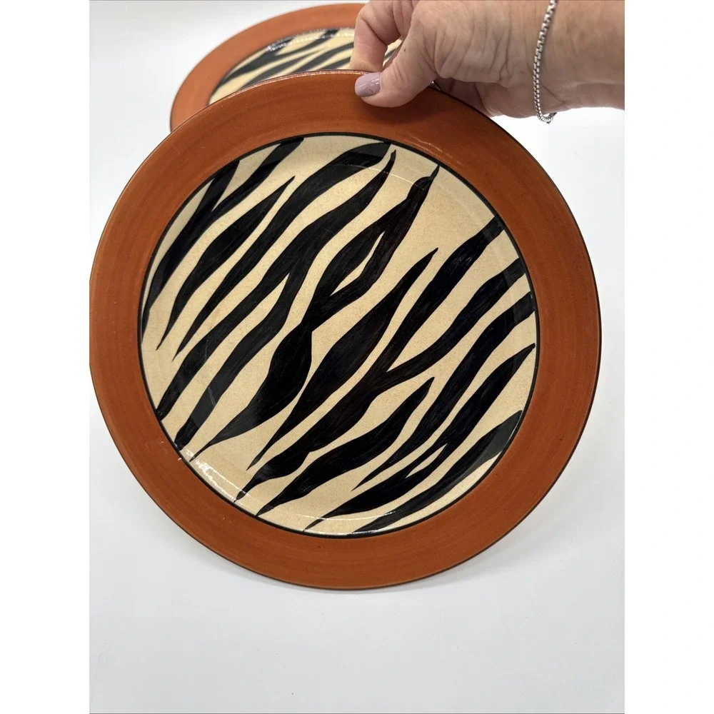 2 Dinner Plate Tiger Zebra Black Stripes Zimbabwe Africa 11 3/4